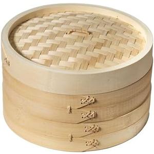 2-Tier Bamboo Steamer Baskets, 10-Inch