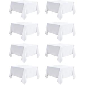 8 Pack White Table Cloth 54 x 54 Inch Square Tablecloth, Wrinkle Resistant White Tablecloth Washable Polyester Fabric for Party Wedding Banquet