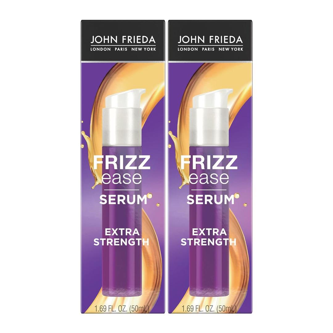 John Frieda Frizz Ease Extra Strength Hair Serum, Instantly Smooths for Healthy, Hydrated, Frizz-Free Hair, for Thick and Coarse Hair, with Argan + Coconut Oil for Heat Protection, 1.69 Oz, Pack of 2