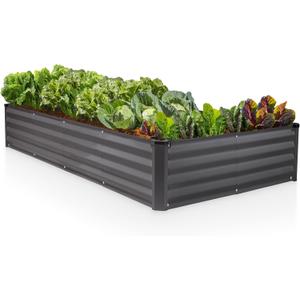 Plant & Plot Galvanized Raised Garden Beds Outdoor // 8x4x1 ft Planter Raised Beds for Gardening, Vegetables, Flowers // Large Metal Garden Box // Patented Tool-Free Design (Dark Gray)