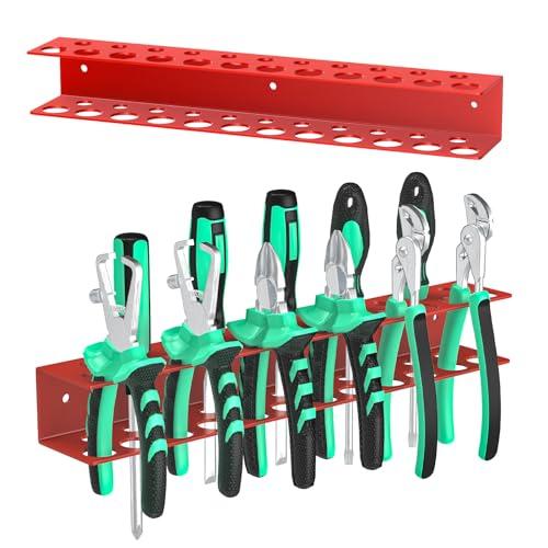 TUSPEU Screwdrivers Pliers Holder Wall Mount, Metal Utility Storage Rack for Pliers Small Tools, Screw Driver Organizer Suitable Garages Homes Workshops Sheds (23 holes 1PC Red)