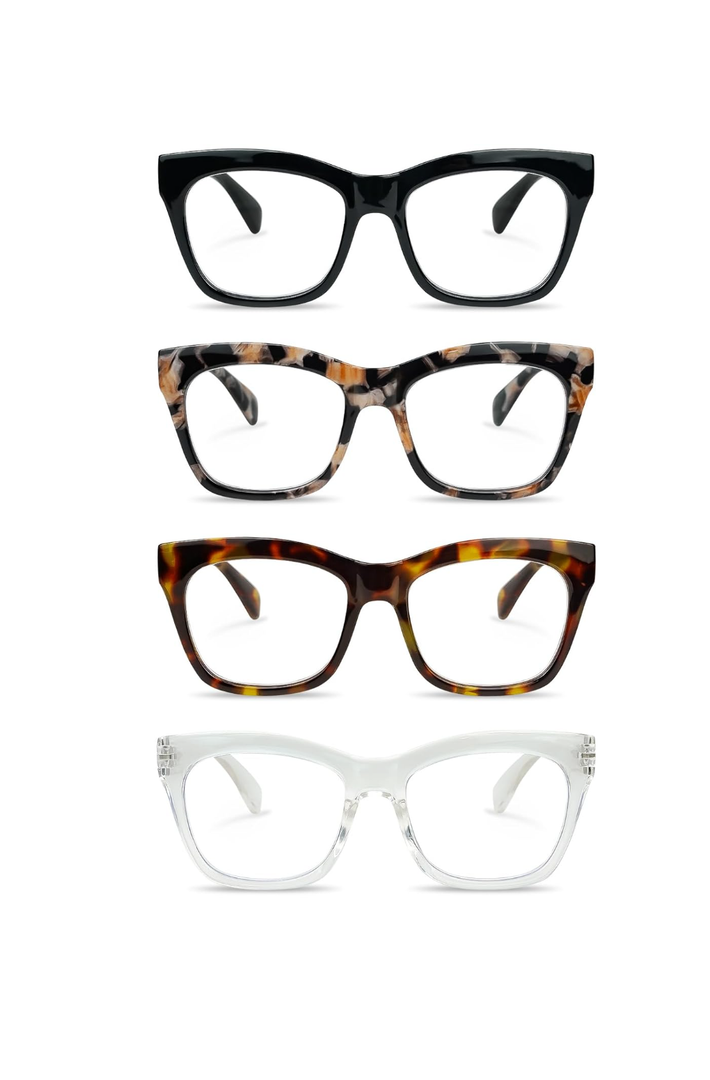 Reading Glasses for Women 4 Pack Oprah Stylish Cat Eye Oversize Readers Blue Light Blocking with Spring , 4 Colors MixHinge, +1.75