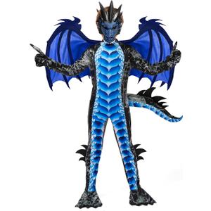 Spooktacular Creations Halloween Kid Dragon Costume, Boys Dragon Wings, Tail and Mask Set for Halloween Dress Up (Small(5-7 yrs), Blue)
