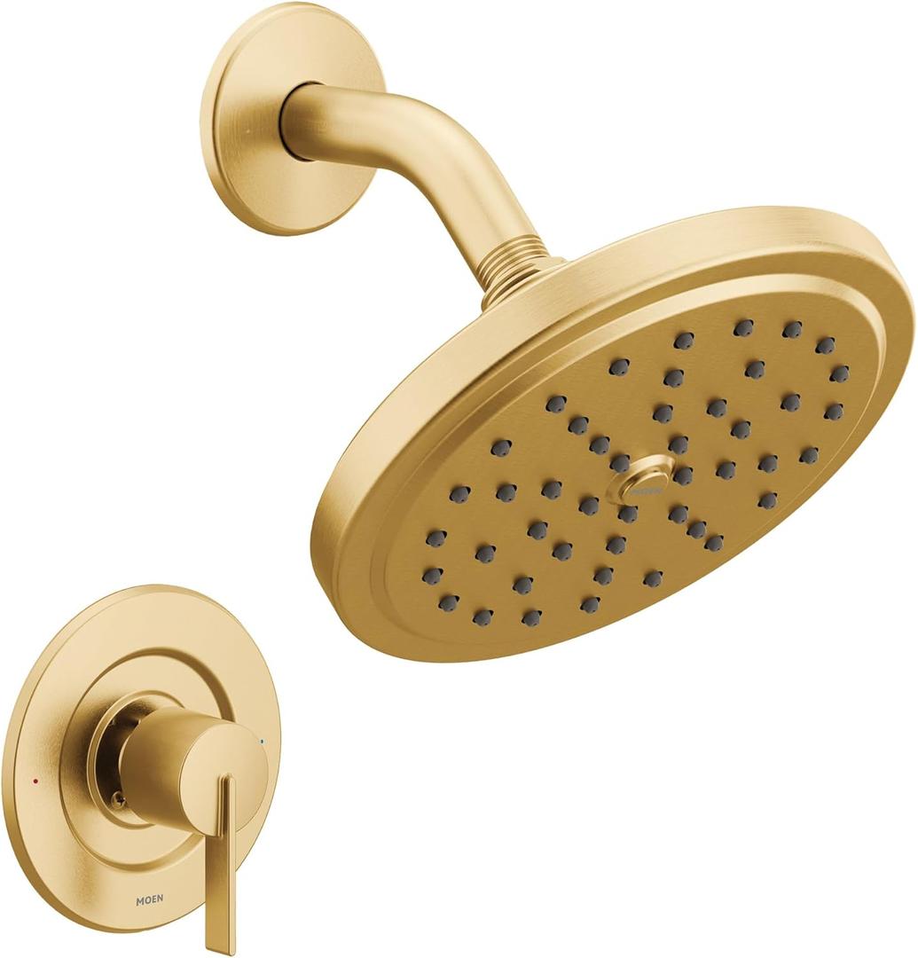 Moen Cia Eco-Performance Rain Shower Faucet Trim Kit with Wide Showerhead and Handle, Posi-Temp Valve Required, T2262EPBG (Brushed Gold)