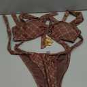 Eomenie Women's Bikini Sets Two Piece Metal Swimsuits V Neck Lace Up Bathing Suits Sexy Wide Strap Tie Back Swimwear (Large, Brown Printing)