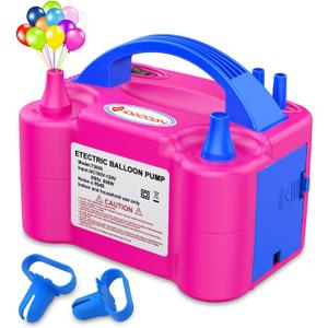 IDAODAN Electric Balloon Pump, Portable Electric Balloon Blower Machine Balloon Air Pump Dual Nozzle Rose Red 110V 600W Balloon Inflator for Party Decorations