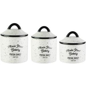 American Atelier Canister Set 3-Piece Glass Jars in Small, Medium, Large. Main St. Design w/ Airtight Lids for Cookies, Candy, Coffee, Flour, Sugar, Rice, Pasta, Cereal & More, 6x8"