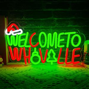 Welcome to Whoville Neon Sign Christmas Neon Light Sign LED for Wall Decoration Dimmable Christmas Led Sign for Indoor Window Bedroom Wedding Bar Party Gift.