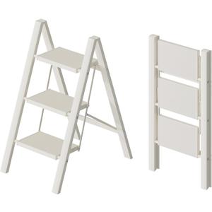 HillhutApex 3 Step Ladder, Lightweight Portable 3 Step Stool with Anti-Slip Wide Pedal, 330lbs Capacity Aluminum Ladder for Household, Office, Kitchen (White)