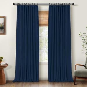 INOVADAY 100% Blackout Curtains for Bedroom, Black Out Curtains 84 Inch Long, Clip Rings Linen Blackout Drapes, Thermal Insulated Room Darkening for Living Room, 2 Panels - Midnight Blue, W50xL84