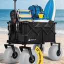 Hikenture Beach Wagon with 12" Balloon Wheels, Upgraded PU Tires Beach Cart | 500lbs Heavy Duty Collapsible wagon for Sand; Large Capacity Foldable Utility Wagon for Family Outings