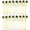 Bridal Crystal Side Combs for Hair 2 Pieces Wedding Flower Alloy Rhinestone French Hair Pins Accessories for Women Girls (Dark Green)