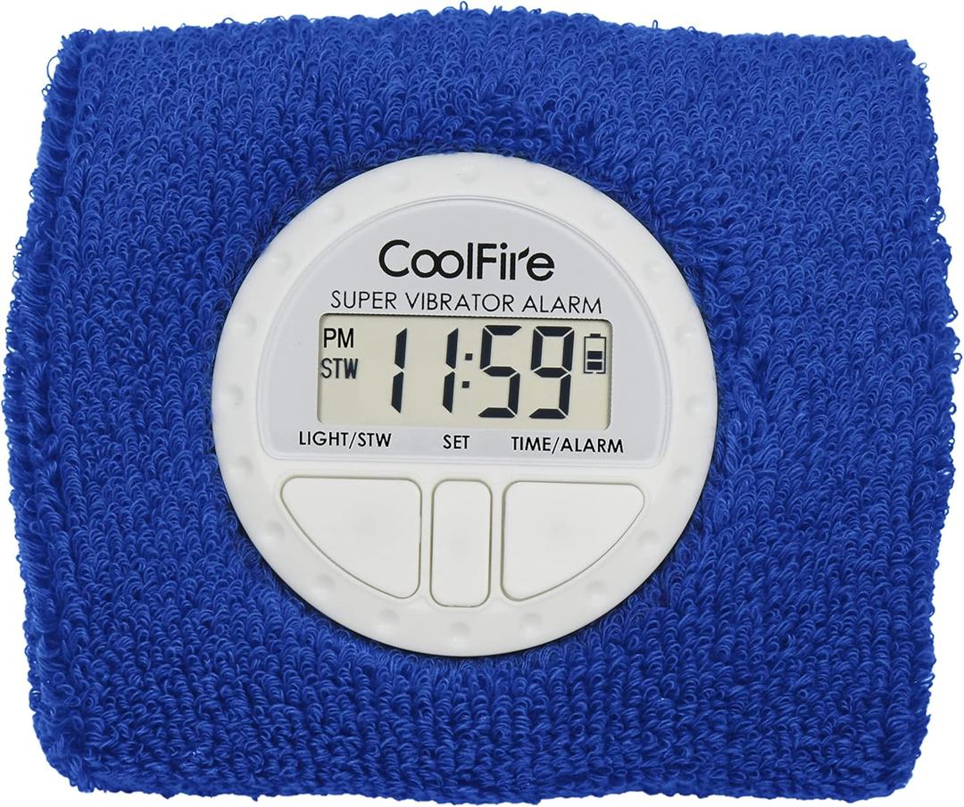 Coolfire Vibrating Alarm Clock - Silent Alarm Wristband Vibrating Alarm Watch. Silent Wrist Shock Alarm Clock. Vibration Alarm Bracelet Deep Sleeper & Vibrate Alarm
 (Blue)