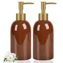 Natheeph 14OZ Ceramic Soap Dispenser Ceramic Soap Pump Dispenser Can Fill Liquid for Bathroom/Kitchen (2PC Brown)