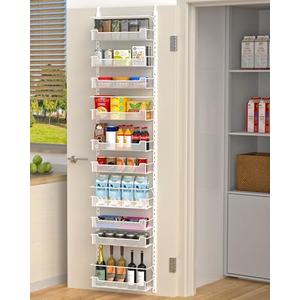 VyGrow Over the Door Pantry Organizer, 10-Tier Over the Door Organizer with Adjustable Basket, Pantry Door Organization for Pantry Kitchen Storage Room Spice Rack, White