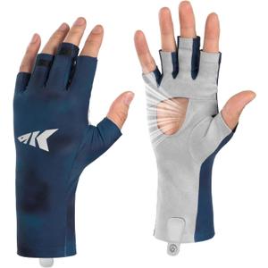 KastKing Ultimate Angler Fingerless SPF Sun Gloves, UPF50+ Sun Protection Fishing Gloves, Hydrocool Technology, Open Palm Design, Extended Cuff UV Protection Gloves for Fishing, Hiking, and Cycling (Small-Medium, Titans)