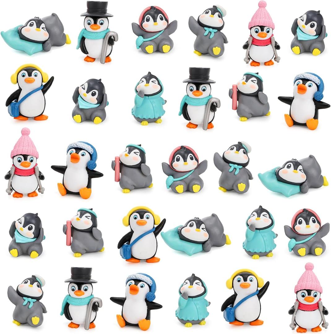 ZEAYEA 30 Pcs Mini Penguin Figurines, Cute Penguin Characters, Mini Cartoon Cake Topper Decoration for Gift Birthday Christmas Home Decoration DIY Accessories Garden Micro Landscape Model