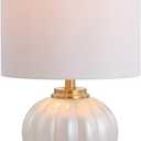 JONATHAN Y JYL2076B Pearl 17.5" Glass/Crystal LED Table Lamp Glam Contemporary Bedside Desk Nightstand Lamp for Bedroom Living Room Office College Bookcase LED Bulb Included, White/Brass Gold