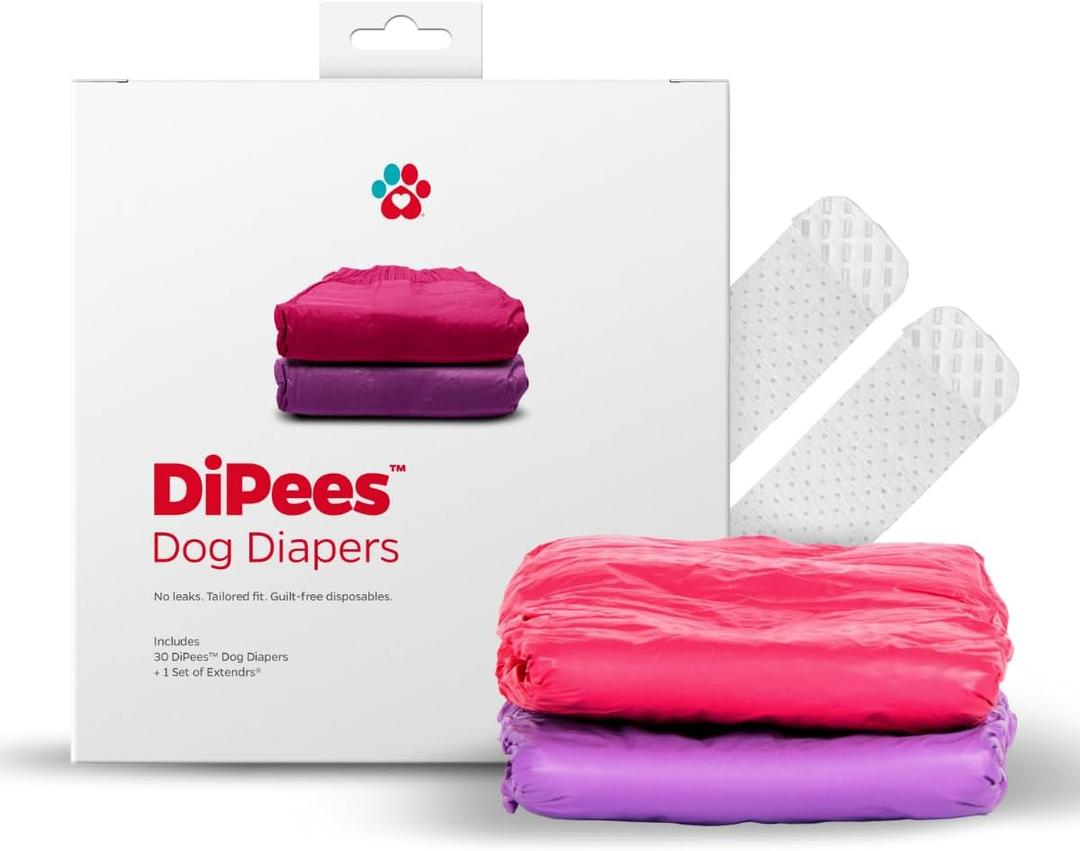Pet Parents DiPees Disposable Dog Diapers + Extendrs, Leak Proof, Up to 75% Plant Based, Premium Disposable Dog Diapers Female (Princess, Small (12-23"), 30ct)
