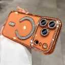 Magnetic Glitter Case for iPhone 17 Pro Max 6.9 [Compatible with MagSafe] [Built-in Lens Protector] Clear Sparkle Diamond Camera Protection Phone Case for 17 Pro Max Women Girls - Cosmic Orange