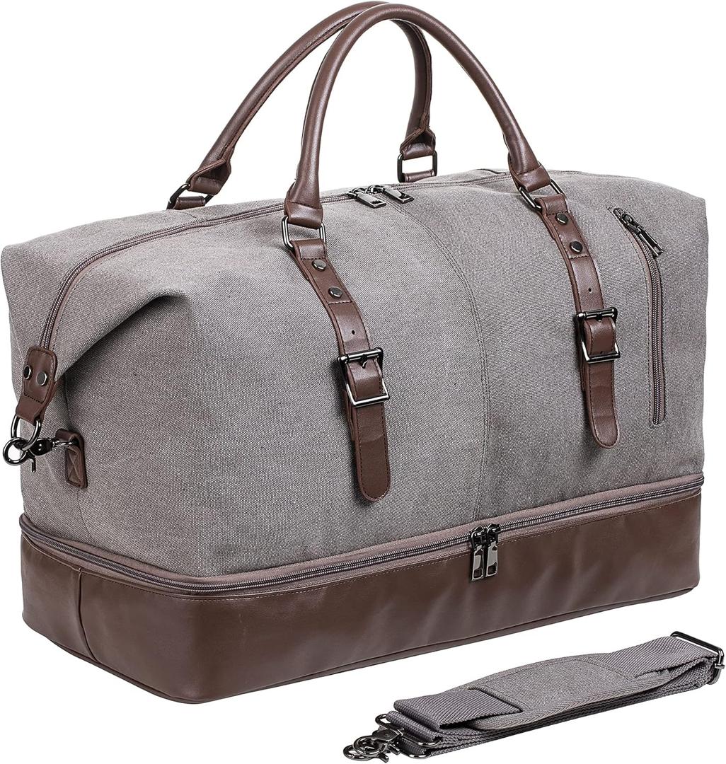 Weekender Overnight Bag Carry On Bag Travel Bag with Shoe Pouch (Color, Grey)
