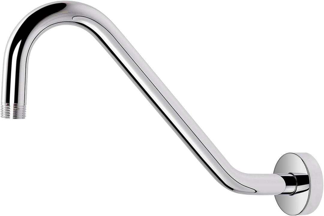NearMoon J Shaped Shower Extension Arm, Stainless Steel Shower Head Height Extender with Flange, Riser Pipe Design for Cozy Shower Experience, Standard 1/2" Connection (12 Inch, Chrome Finish)