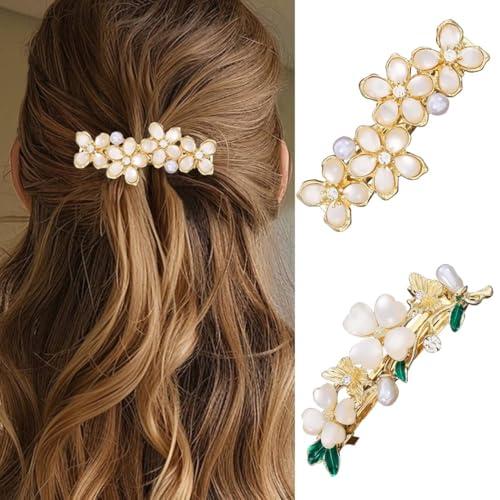 HEREAD Flower Hair Clips Opal Pearl Hair Barrette Gold Hair Accessories for Women and Girls (Pack of 2)