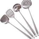 17 Wok Spatula and Ladle, Skimmer Spoon, Slotted Spatula - 304 Stainless Steel Kitchen Utensils Set, 4-Pieces Extra Long Handle Cooking Tools, All Metal Chinese Wok Utensils and Wok Accessories