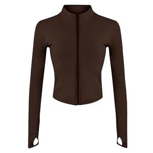 Lviefent Womens Lightweight Full Zip Running Track Jacket Workout Slim Fit Yoga Sportwear with Thumb Holes (Brown-M)