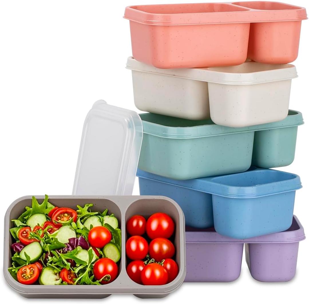 2-Compartment Reusable Snack Containers with Lids, Wheat Straw Reusable Snack Packs for Meal Prep Food Storage On-the-Go Snacking(6 Color)