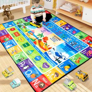 ABC Rug, Toddler Play Mat Rug 6x9 Feet, Extra Thick (0.4in) Washable Baby Play Mat for Floor, Classroom Carpet Non-Slip for Learning, Alphabet, Nursery Mat for Crawling & Fun & Playroom Decor , Seasons