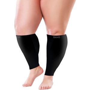 BAMS Plus Size Calf Compression Sleeve for Women & Men, Viscose from Bamboo Extra Wide Leg Support for Shin Splints, Leg Pain Relief and Support, Swelling, Travel (Calf Black, XL)
