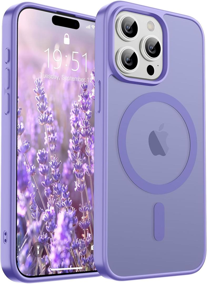 SUPFINE Magnetic for iPhone 15 Pro Max Case (Compatible with MagSafe) (Military Grade Drop Protection) Slim Translucent Matte Shockproof with Anti-Fingerprint Phone Case, Purple