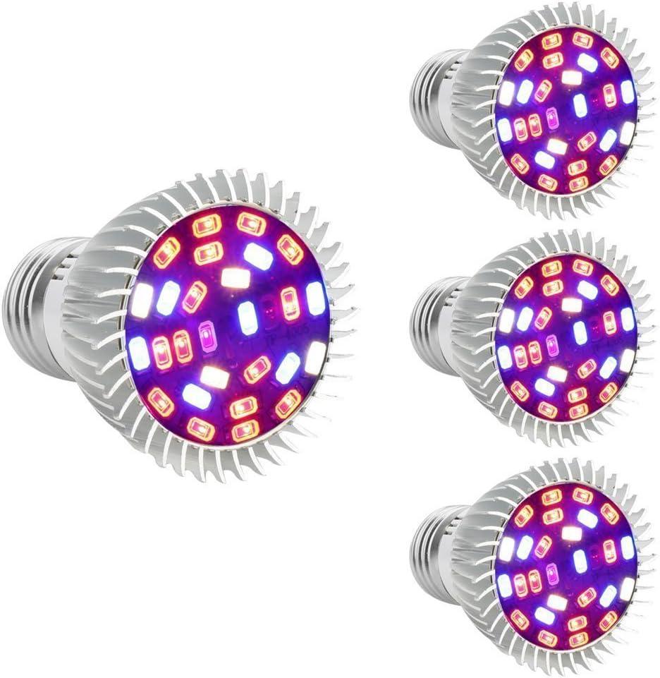 Esbaybulbs 4 Pcs Full Spectrum E26 LED Grow Light Bulb, 28W Grow Plant Light for Hydroponics Greenhouse Organic Indoor Plants (4 Count (Pack of 1))