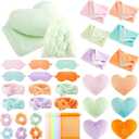 36 Pcs Sleepover Party Supplies for Girl Spa Slumber Birthday Favors Throw Blanket Pillow Eye Mask Headband Scrunchies (Solid Color,Macron Color)