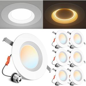 Ensenior 5/6 Inch 5CCT LED Can Lights with Night Light 6 Pack, Retrofit Led Recessed Lighting, Baffle Trim, Dimmable, 9W=110W, 1000LM