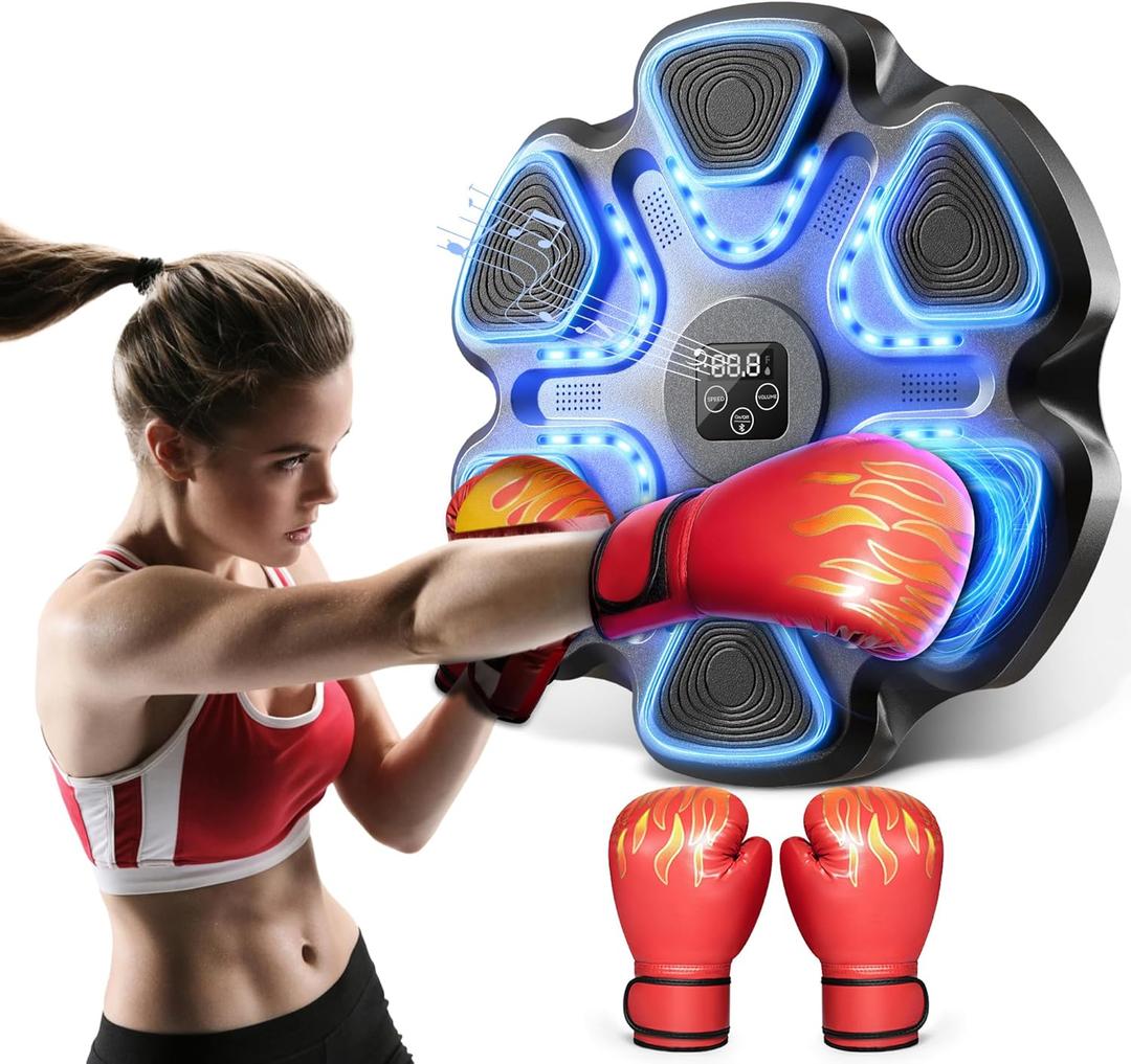 Music Boxing Machine, Boxing Machine Wall Mounted Music with Gloves, Electronic Boxing Target for Adults, Smart Boxing Training Equipment, Boxing Machine for Home and Gym (Black)