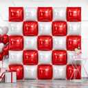 NISOCY 25PCS Red White Square Foil Balloons Wall Double Backdrop Sided Red Pearl White Balloon Tunnel Arch Kit for Christmas Birthday Valentine's Day Baby Shower Wedding Party Decorations