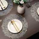 Evevda 15 inch Gold and Blue Placemats Set of 6 Round Reusable Vinyl Kitchen Table Mats for Home Wedding Party Dining Table Decoration