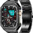 Stainless Steel Watch Band with Case Compatible with Apple Watch band Ultra 3 2 1 49mm, Rugged Strap with Metal Protective Bumper Cover for iWatch Bands Men (Black)