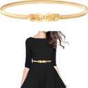 TIESOME Elastic Skinny Waist Belt for Women, Gold Thin Elastic Chain Belt with Metal Buckle for Dresses Ladies Dress Waist Band