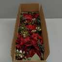 Flower Arrangement with Wooden Vase 14" Artificial Flowers in Pot - Fake Flowers Roses Peonies Hydrangeas in Wooden Vase Potted Artificial Flower Centerpieces for Table Decor Living Room - Red