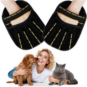2 Pack Pet Hair Remover Glove for Couch, Reusable Cat and Dog Hair Removal Tool for Sofa, Carpet, Bedding, Car Seats and Clothes, Black
