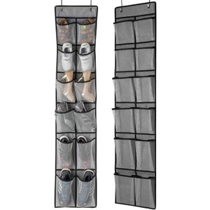 KEEPJOY Over The Door Shoe Organizer 2 Pack,Mesh Pockets Hanging Shoe Rack Over The Door,Shoe Storage Closet with 4 Hooks,Washable and Breathable Fabic,Large Size 57.512.6inch(Grey)