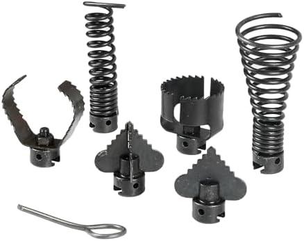 7-Piece Drain Auger Attachment Set for 1-3/16"(30MM) 4"-8"Pipes (Root Cutter, Butter Cutter & Spring Key) – Compatible with 1-1/4”, 1-1/2” & 6/5” Drain Cleaning Machines