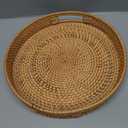 Round Rattan Serving Tray with Handles, Natural Wicker Decorative Tray for Serving, Fruit/Bread Serving Basket, Round Woven Tray，14 inch, Gift Idea Choice (14")