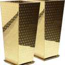 Luxury Stainless Steel Golden Taper Tall Planter Box Set of 2 | Vase with Mirror Etching 24H, Top 11 in,Bottom 8 in,Decrative Pot Indoor/Outdoor for Patio,Office,Tall Plants,Trees,Flowers