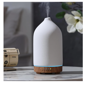 200ML Ceramic Essential Oil Diffuser - Ultrasonic Aromatherapy & Humidifier with 7-Color LED Lights, Auto Shut-Off, Wood Grain Base, 1H/3H/6H Timer | Scent for Home, Office, Yoga