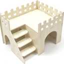 Amonk Hamster Hideout 10x8x7 inch Large Size Wooden House Wood Hut Habitats Decor with Climbing Ladder for Bunny, Chinchillas, Dwarf Rabbits, and Other Small Pet Animals