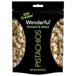 Wonderful Pistachios In Shell, Roasted and Salted Nuts, 8 Ounce Resealable Bag, Healthy Snack, Protein Snack, Pantry Staple, Pack of 5